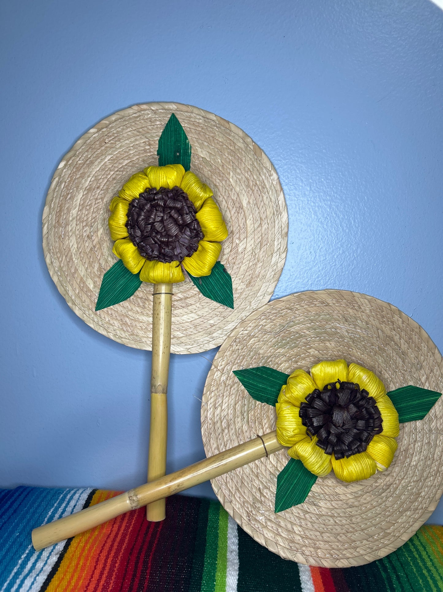 Vintage Mexican floral hand fans. Bright colorful fans with bamboo handles
