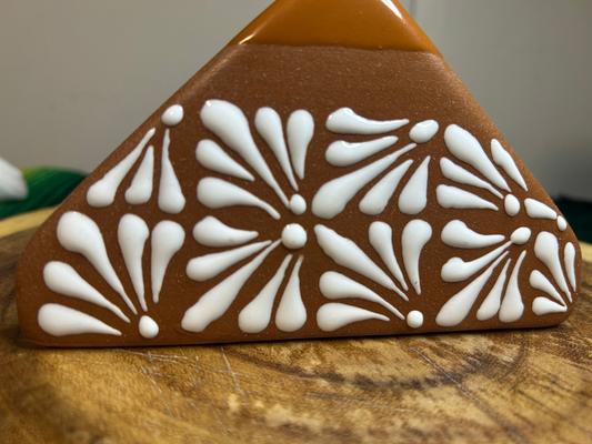 Talavera Terracotta Napkin Holder with White Floral Design
