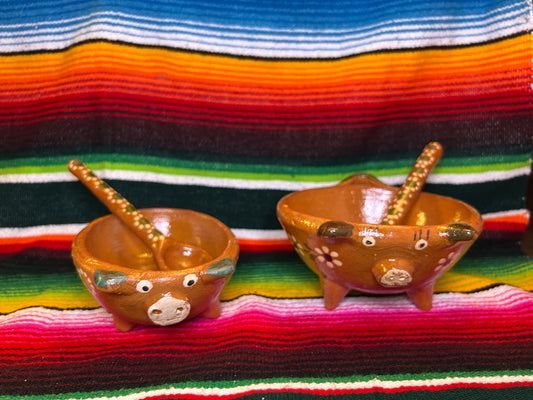 Clay salsa bowl with spoon