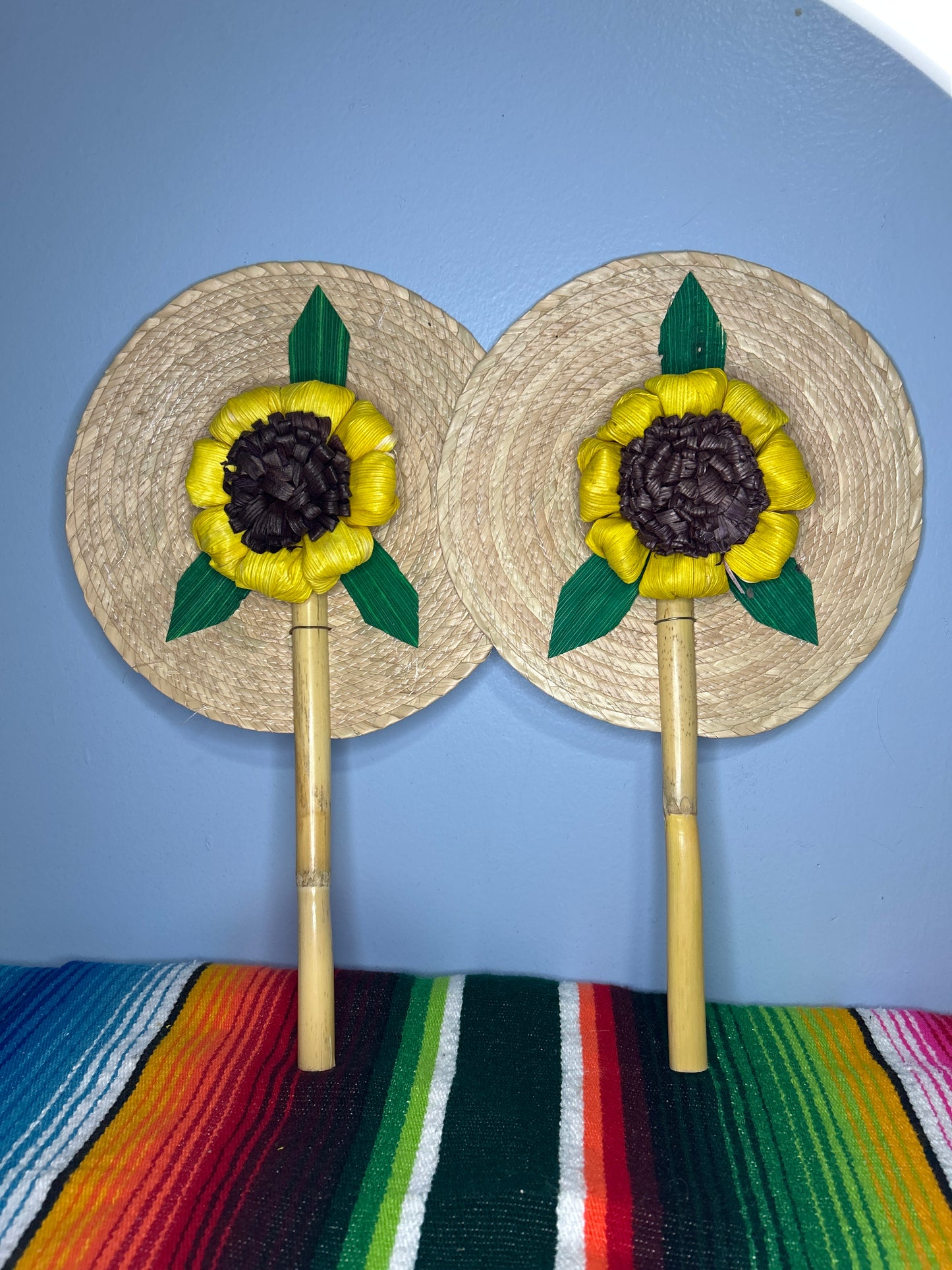 Vintage Mexican floral hand fans. Bright colorful fans with bamboo handles