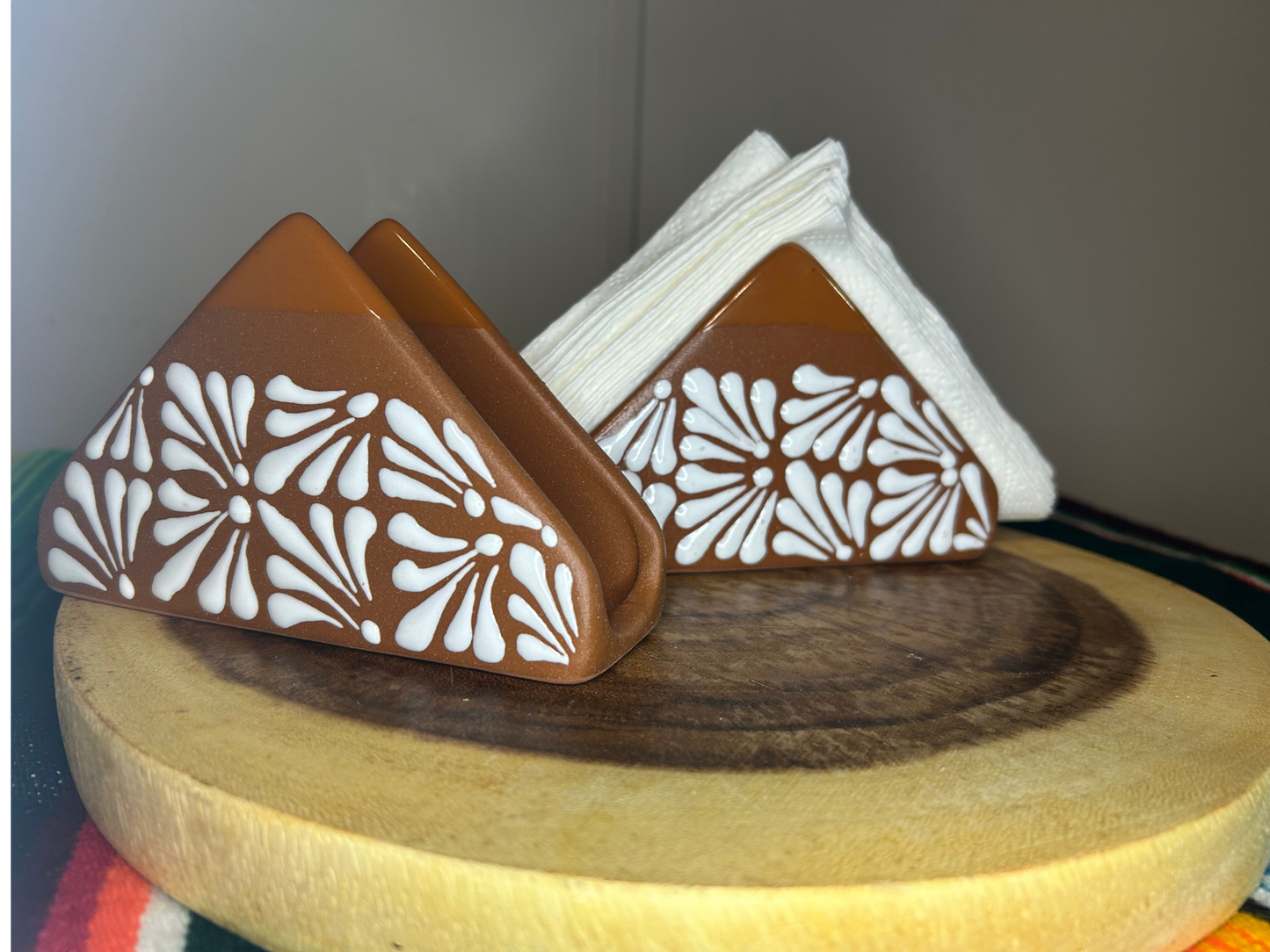 Talavera Terracotta Napkin Holder with White Floral Design