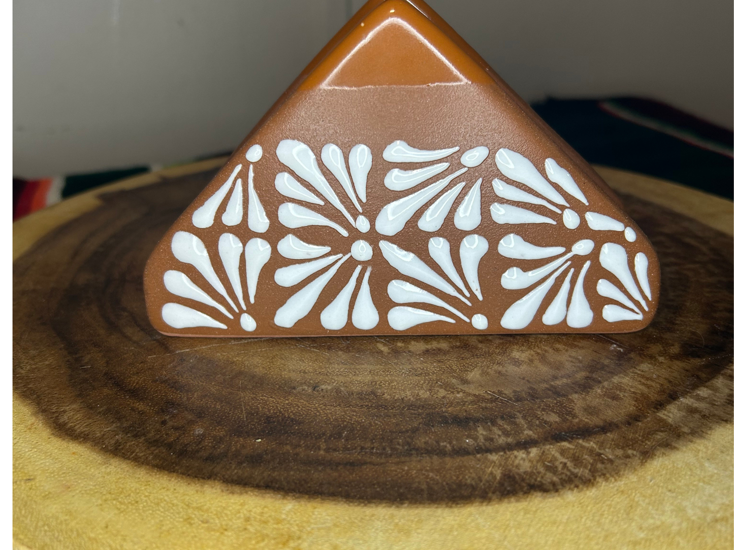 Talavera Terracotta Napkin Holder with White Floral Design